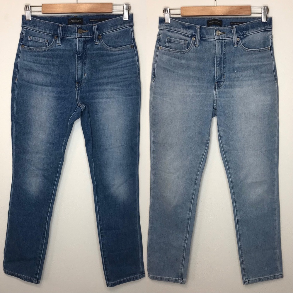 Banana Republic Women’s Jeans x 2 High-Rise Slim in Light and Medium wash, sz 28